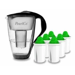 Glas-Wasserfilter Schwarz Inkl. 6 Alkaline Filterkartuschen